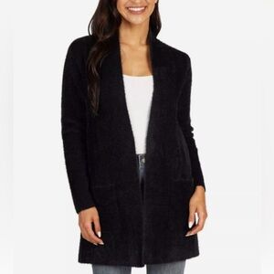 Love Token Black Long Fuzzy Open Cardigan Sweater 8 10 Cozy